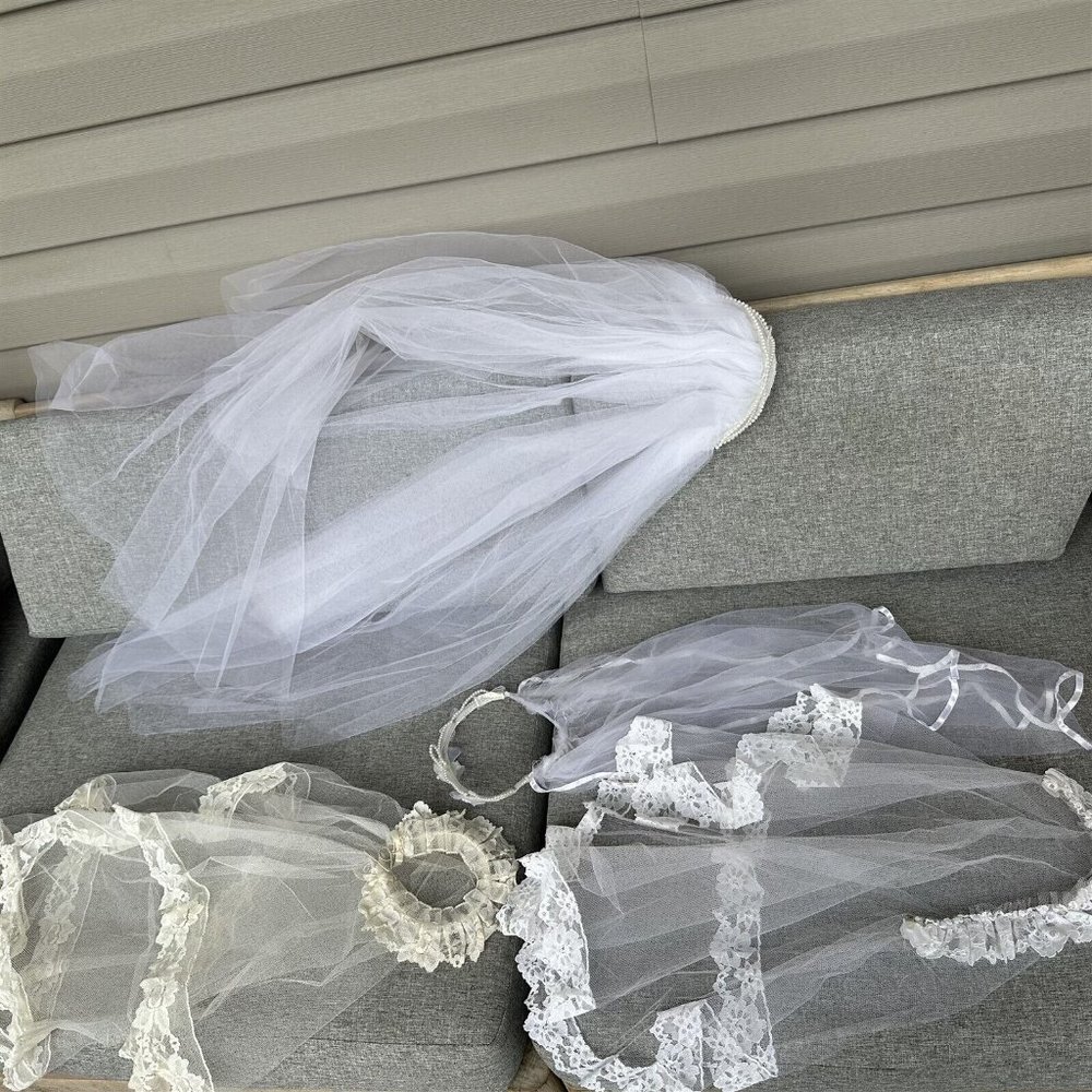 First Communion Veil and Bridal Veil Vintage Lot of 4 Netting Lace Beaded